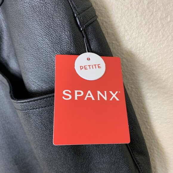 Spanx Womens 1X Petite Pants NEW Black Faux Leather Slim Straight Leg Stretch - Picture 5 of 16